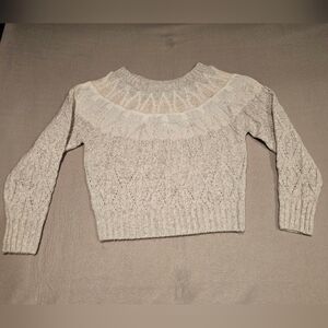 White House Black Market Fair Isle Cable Knit Sweater, Cream‎ & Gray Size M